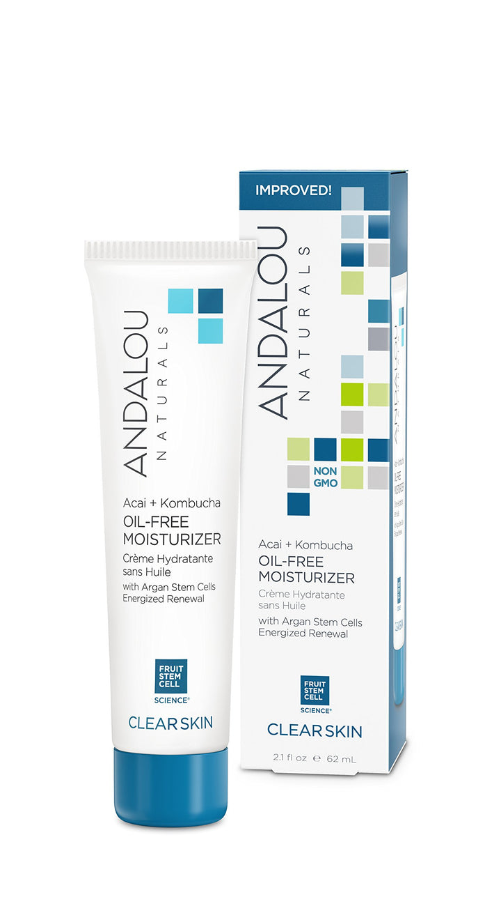 Andalou Naturals front packaging showing acai kombucha moisturizer benefits lightweight hydration