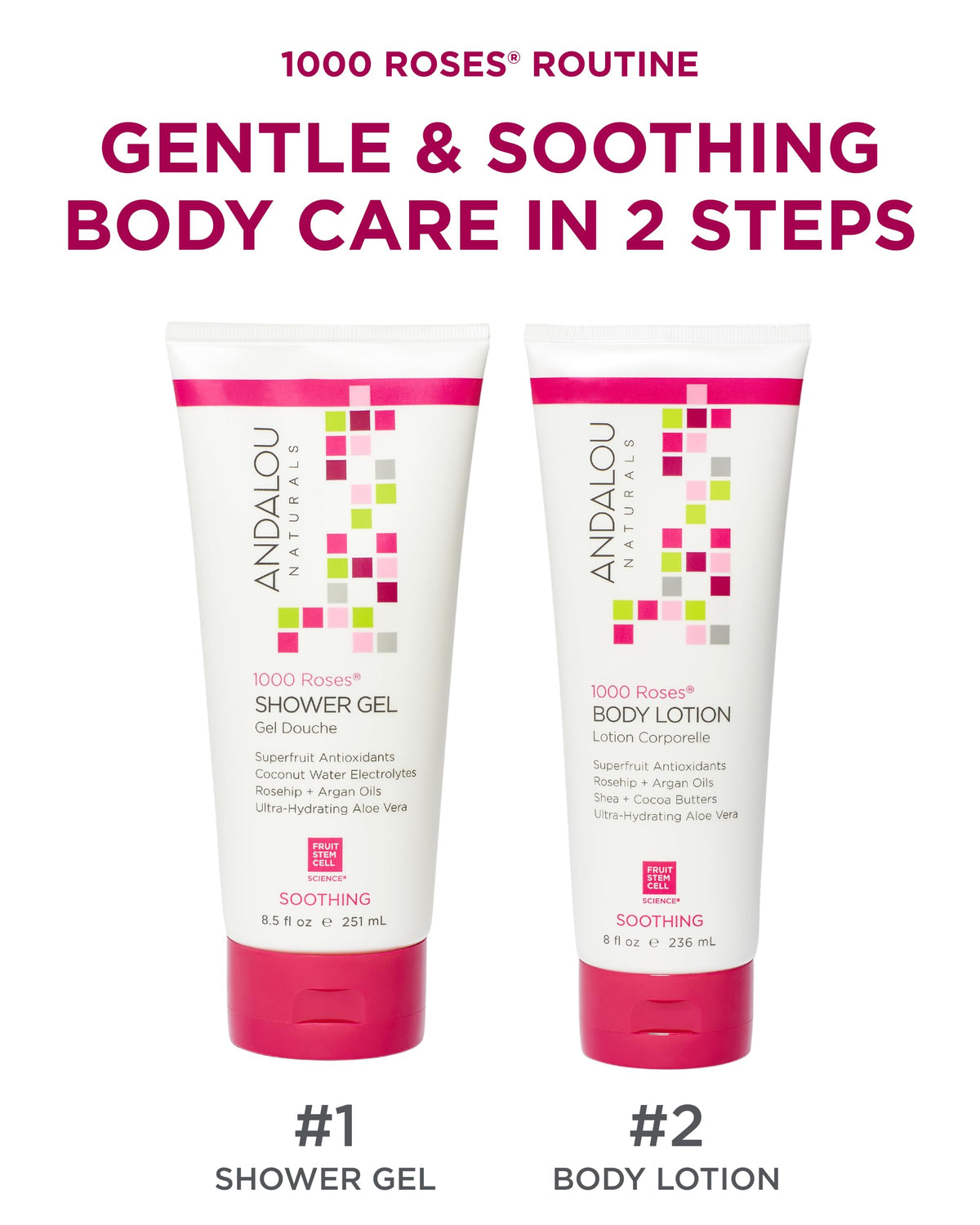 Andalou Naturals rosehip and argan oils displayed to highlight nourishing botanicals