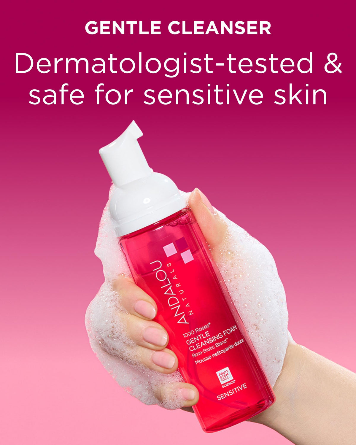 Andalou Naturals label close-up highlighting Rose-Biotic Blend benefits