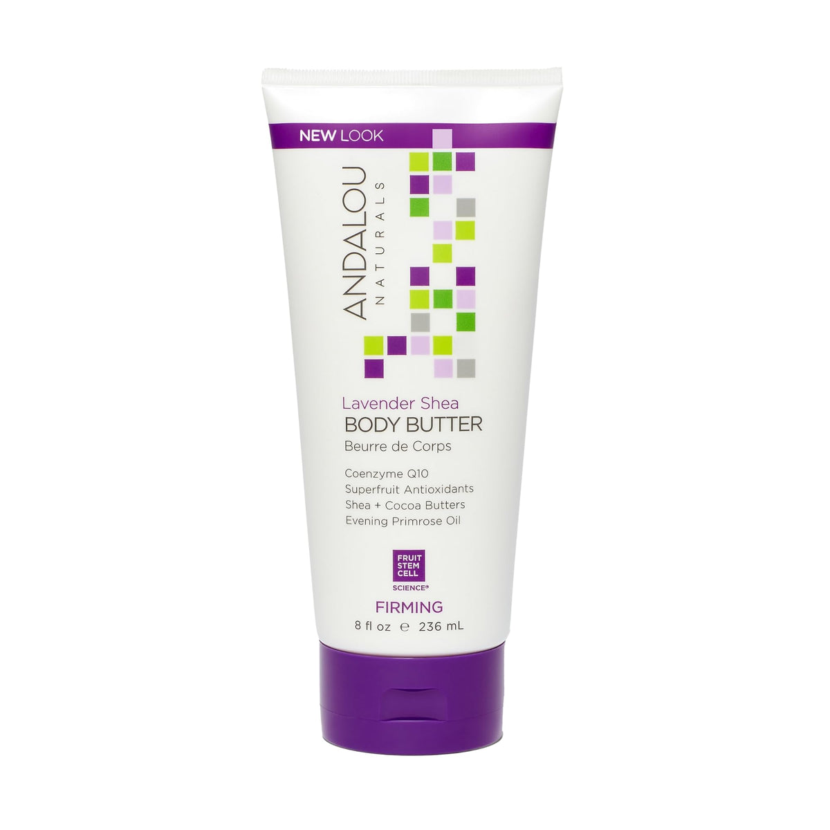 Andalou Naturals jar front view showing lavender and firming benefit
