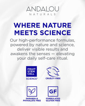 Andalou Naturals on a bathroom shelf illustrating routine-friendly design benefit