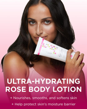 Andalou Naturals lotion texture close-up showing creamy, fast-absorbing finish