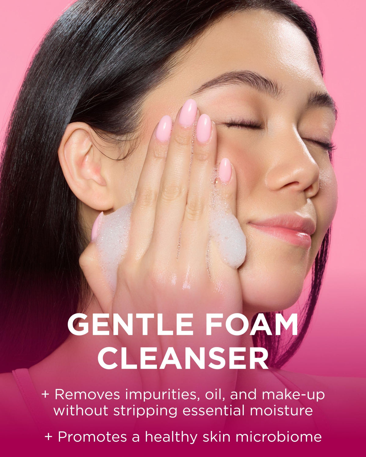 Andalou Naturals pump close-up showing foam texture for soft cleansing