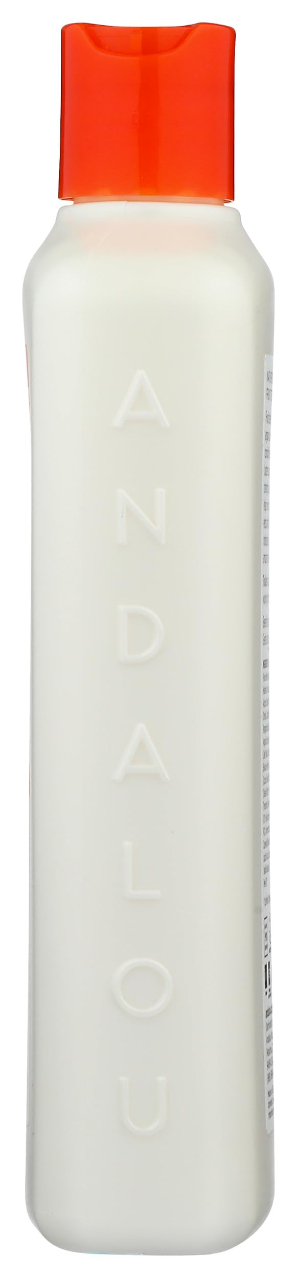 Andalou Naturals bottle next to hand showing 11.5 oz size and travel-friendly benefit