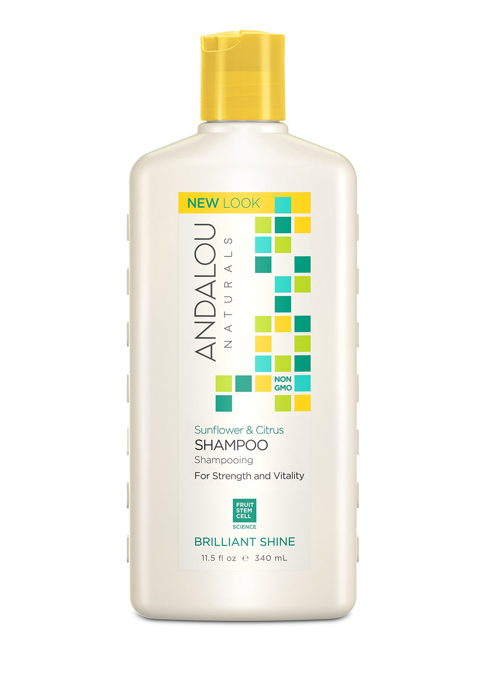 Andalou Naturals front packaging showing sunflower and citrus label for visible shine
