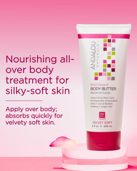 Andalou Naturals being applied to forearm showing smooth absorption and instant softening benefit