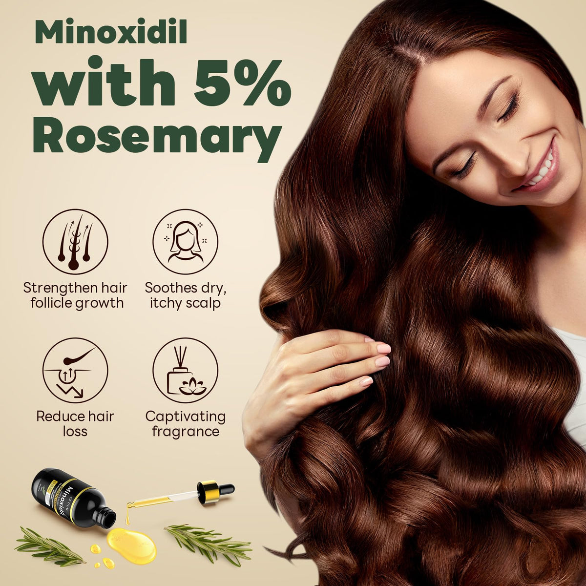 andelusita rosemary oil ingredient bottle emphasizing calming scent and conditioning