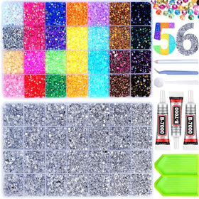 ANDGING front packaging showing full 46,000-piece rhinestone kit and tools for easy project starts