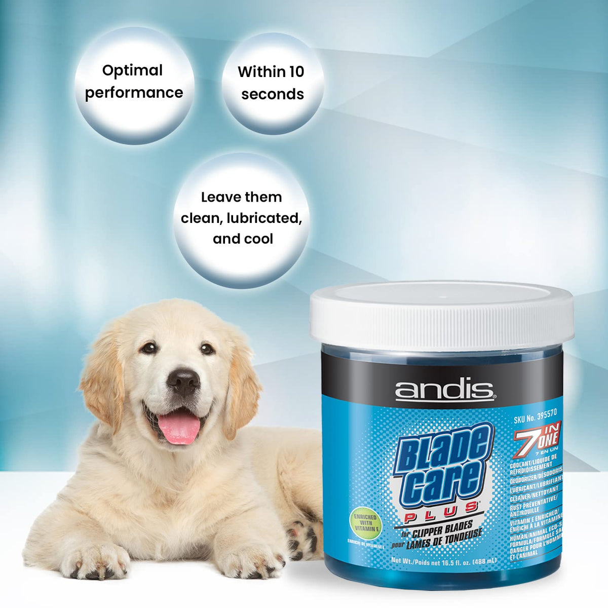 Andis close-up of liquid texture showing lubricating film benefit
