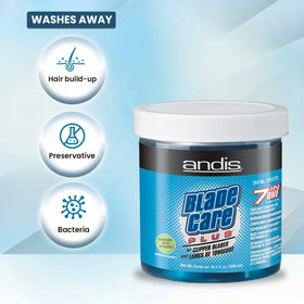 Andis open jar solution visible for fast blade cleaning benefit