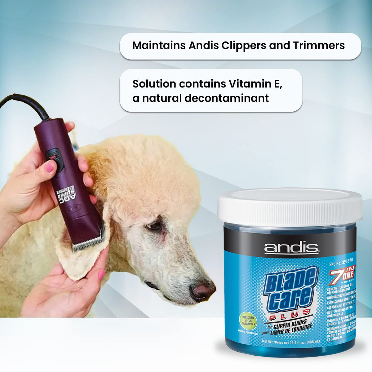 Andis product label and instructions visible for easy professional use