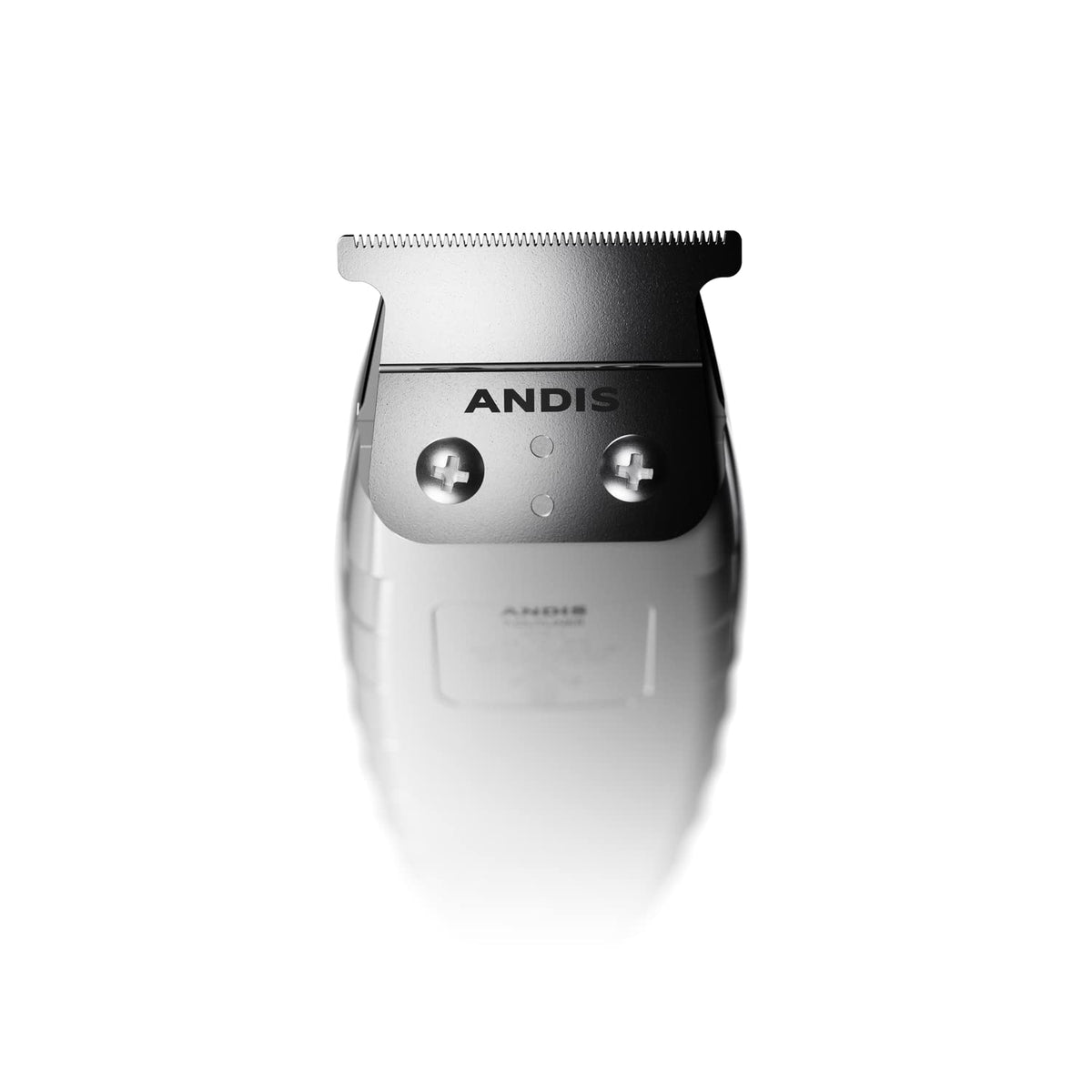 Andis close-up of carbon-steel T-blade highlighting durability and sharpness