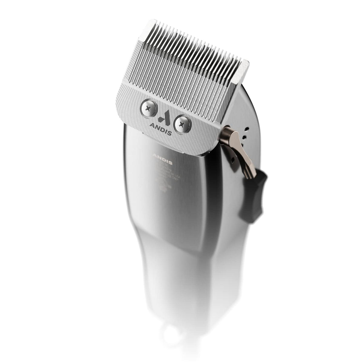 Andis carbon-steel T-blade close-up highlighting durable edge for long-lasting sharpness
