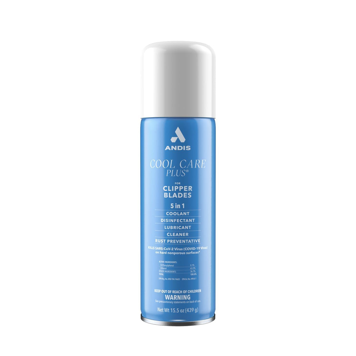 Andis Cool Care Plus front label showing product features and size