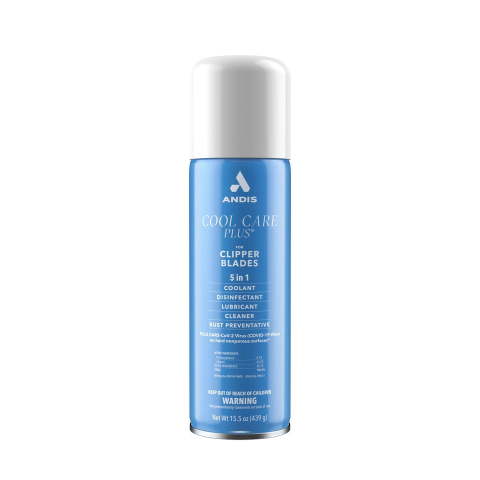 Andis Cool Care Plus front label showing product features and size