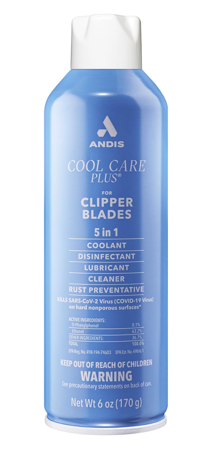 Andis Cool Care Plus front can showing product and benefits