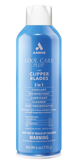 Andis Cool Care Plus front can showing product and benefits