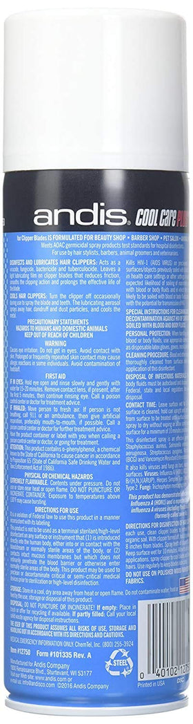 Andis Cool Care Plus sprayed onto clipper blades in use, reduces heat and friction