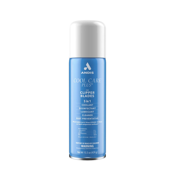 Andis front can image showing label and 15.5 oz size benefits