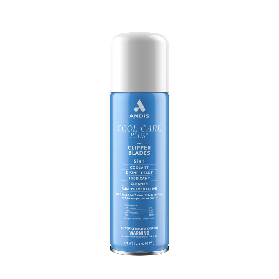 Andis front can image showing label and 15.5 oz size benefits