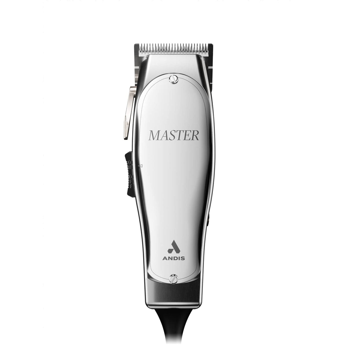 Andis front profile showing silver housing and ergonomic grip for comfortable cutting