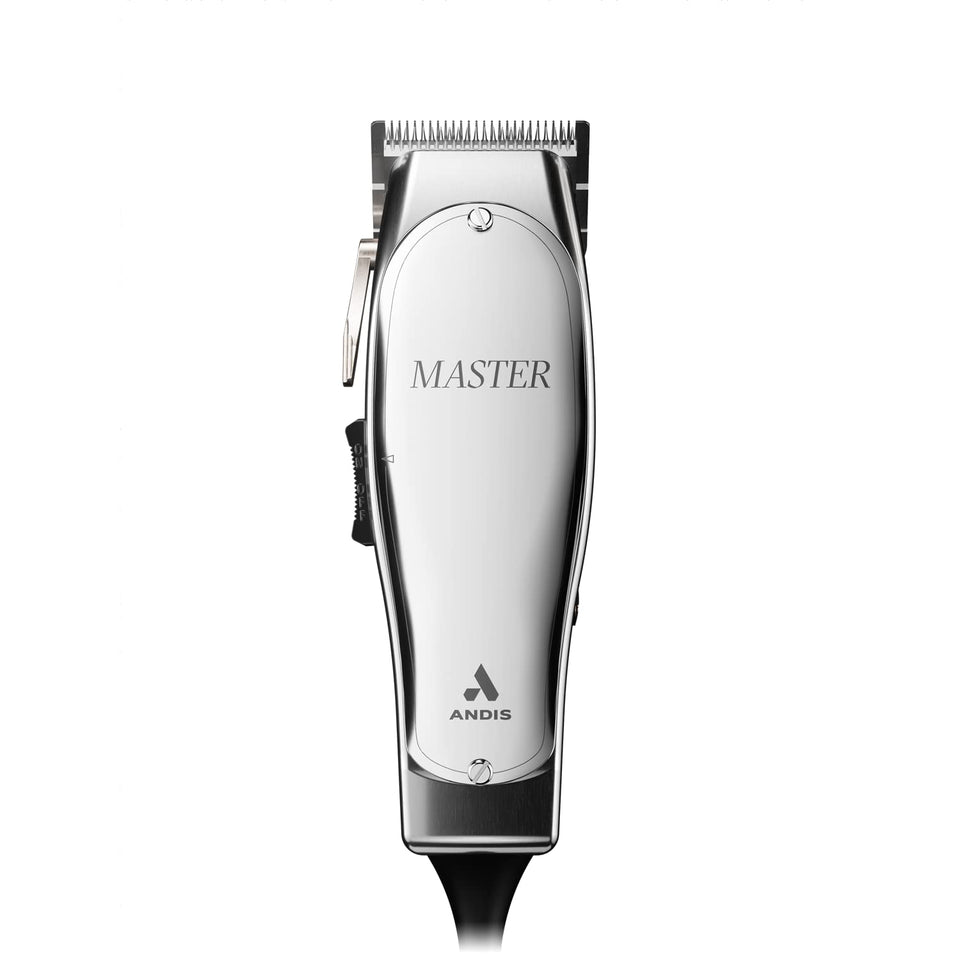 Andis front profile showing silver housing and ergonomic grip for comfortable cutting