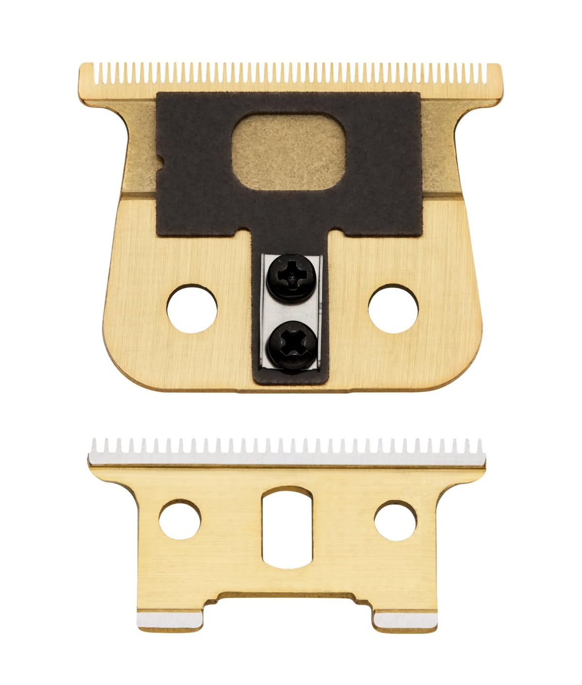 Andis gold GTX-EXO blade in barber workstation illustrating smooth cutting performance
