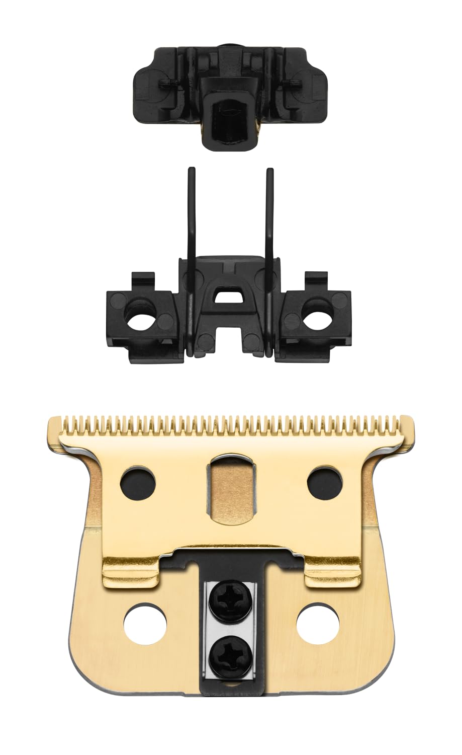 Andis gold GTX-EXO blade mounted on GTX-Z trimmer demonstrating quick swap convenience