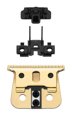 Andis gold GTX-EXO blade mounted on GTX-Z trimmer demonstrating quick swap convenience