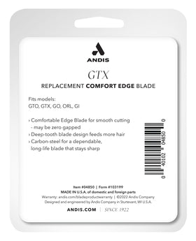Andis GTX blade in hand for scale showing compact, durable design