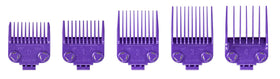 Andis purple master comb set front view showing five guards and packaging, easy identification