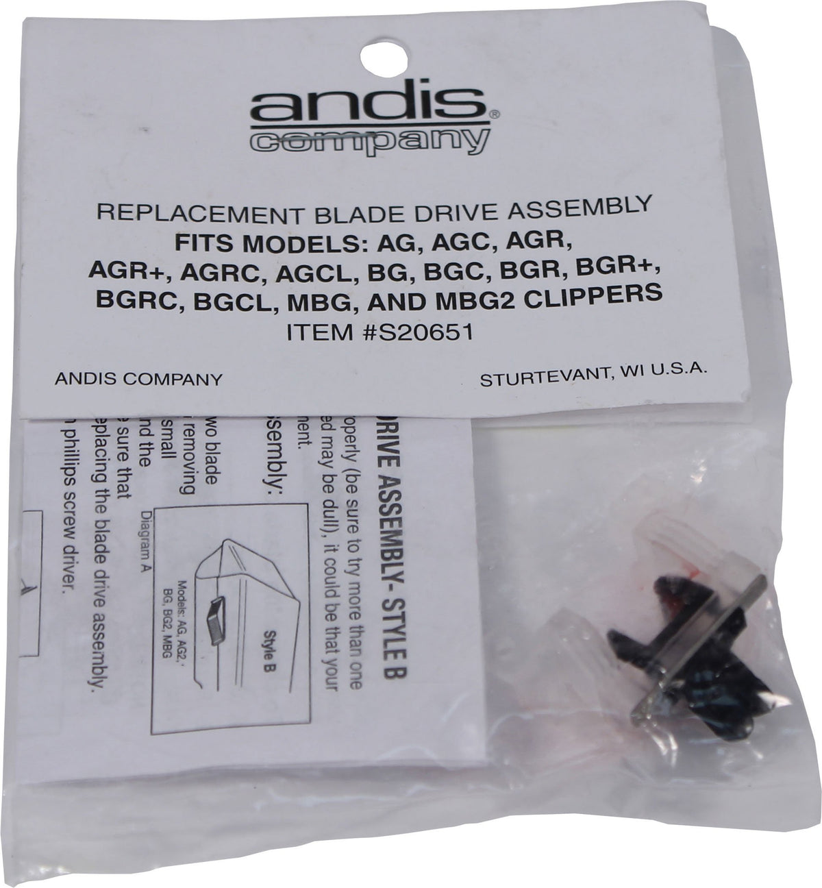 Andis quad drive assembly front view showing fit and reliable movement