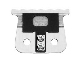 Andis T-blade next to ruler and packaging showing size and easy replacement benefit