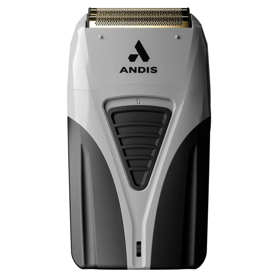 Andis TS-2 front view showing gold titanium foils and sleek finish for precise shaves
