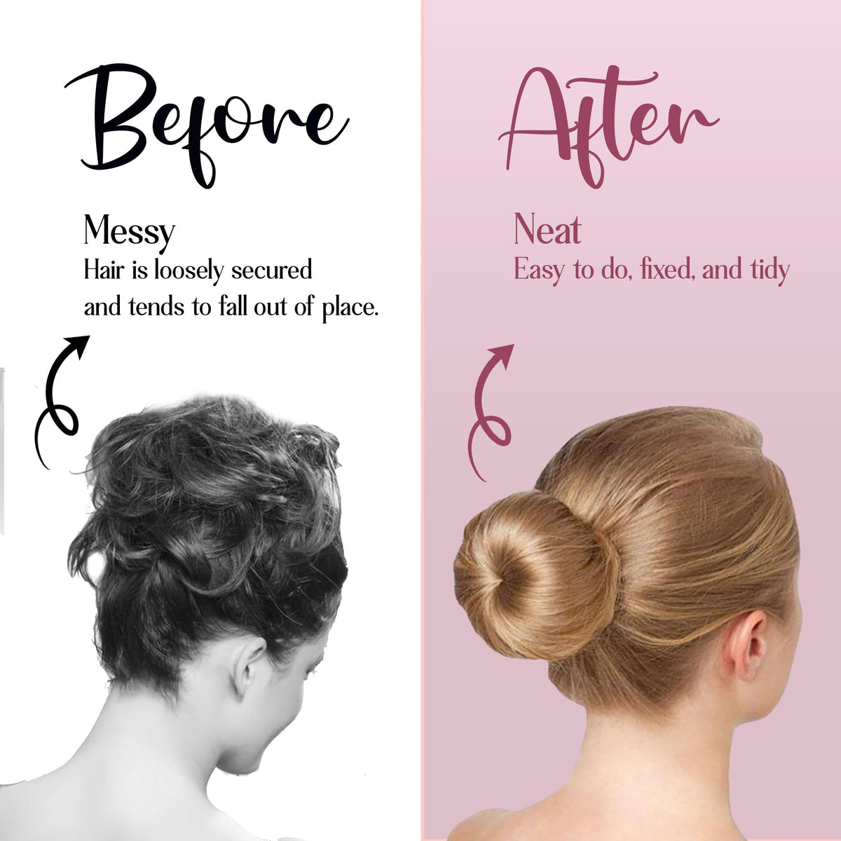 Andlane finished bun side profile demonstrating sleek, salon-looking result