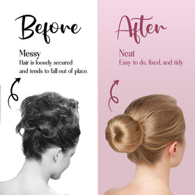 Andlane finished bun side profile demonstrating sleek, salon-looking result