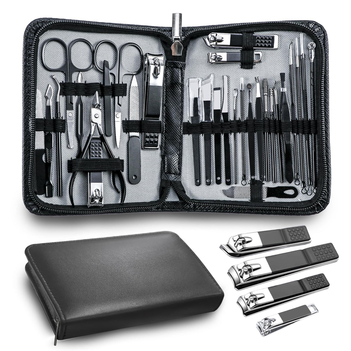 Andrea front-open kit showing organized tools and elegant black case for travel convenience