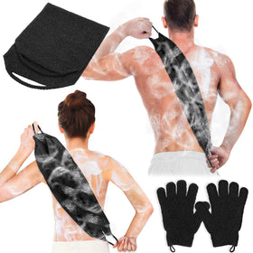 Anezus back scrubber front view showing full length and strap for reach
