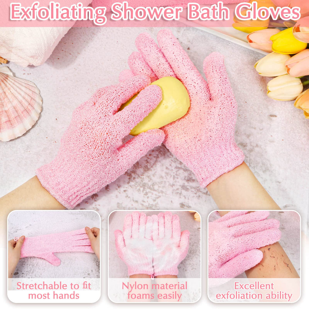 Anezus back scrubber draped over bathtub to show length and reach for hard-to-reach areas