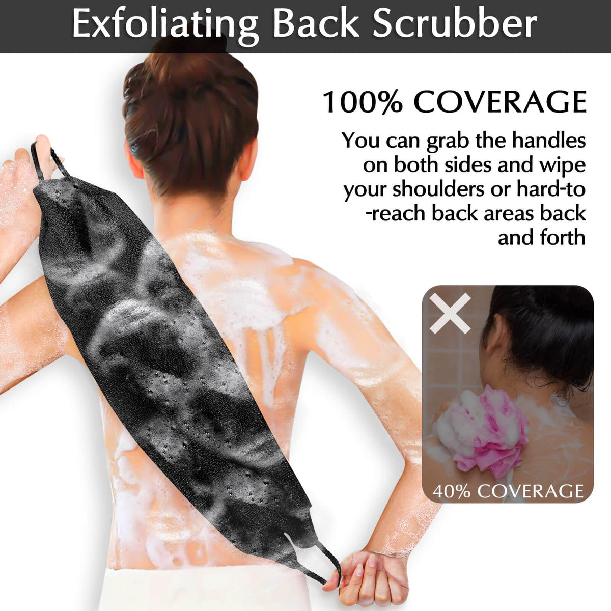Anezus in-use back scrubbing action illustrating reach and effective cleaning