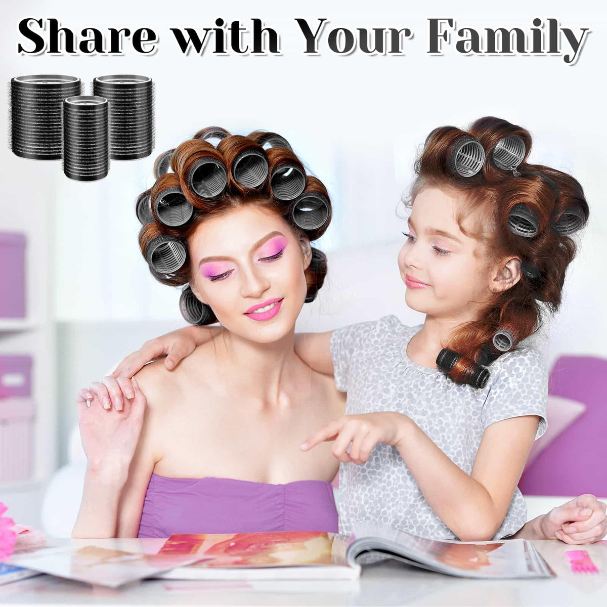 anezus lifestyle image of woman styling hair with rollers for volume