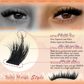 Anforlin lash clusters applied on eye demonstrating bold spiky manga effect