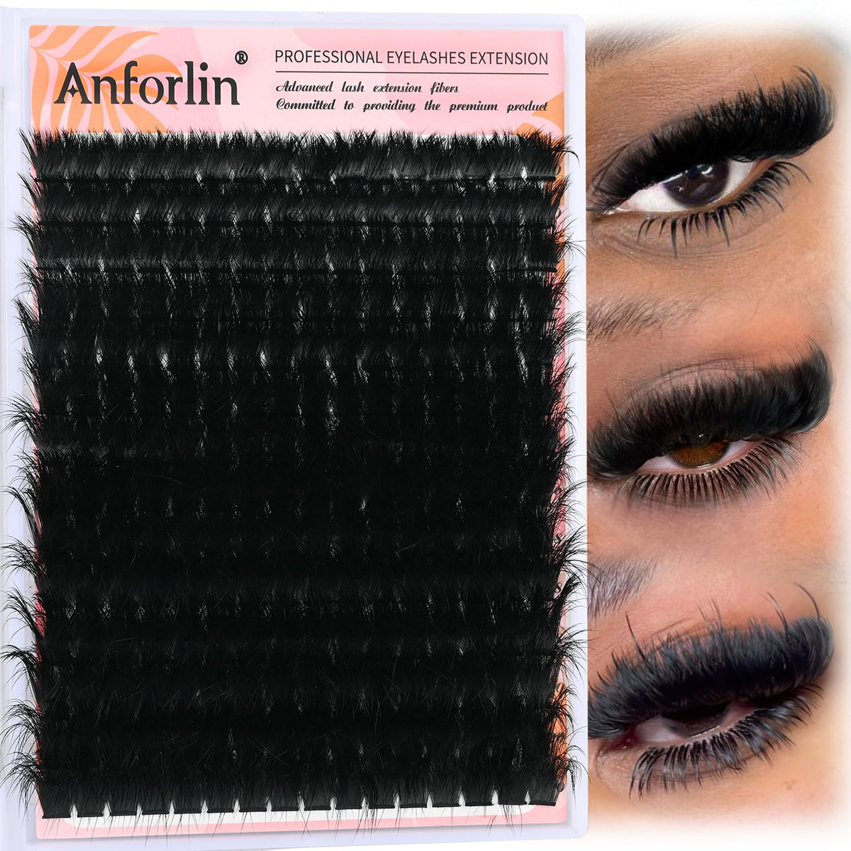 Anforlin front packaging showing 224 lash clusters and clear count benefit