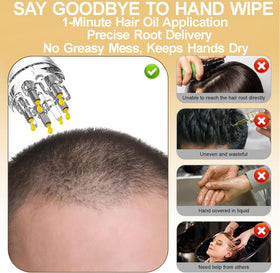 Angel Kiss applicator in use on scalp delivering targeted serum with minimal mess