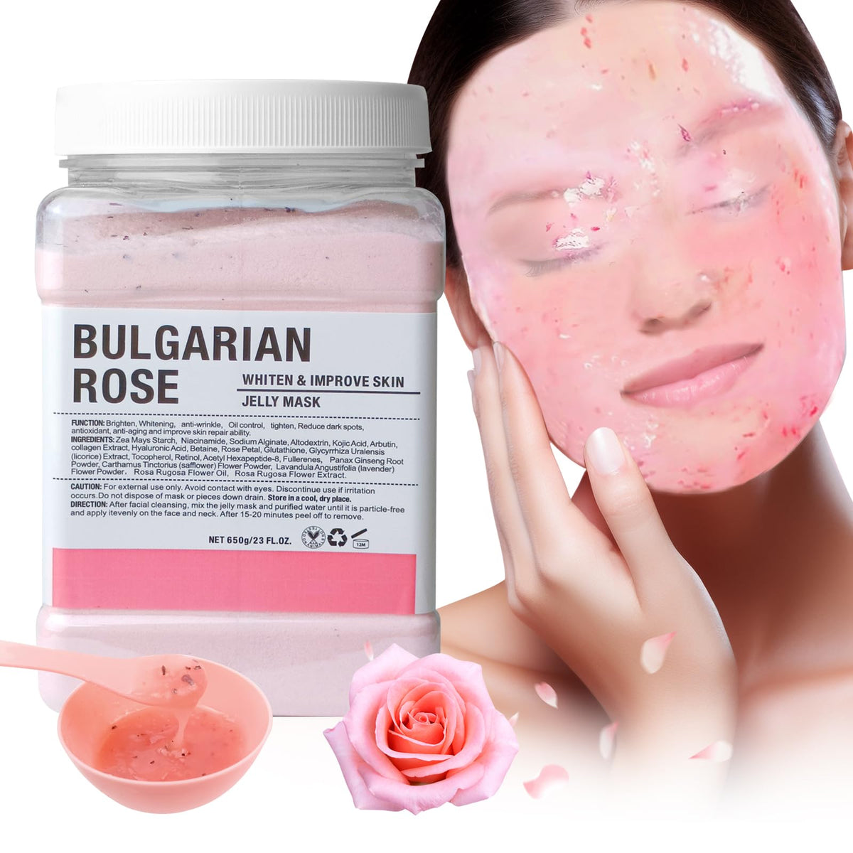 Angeland front label jar showing product identity and rose benefit