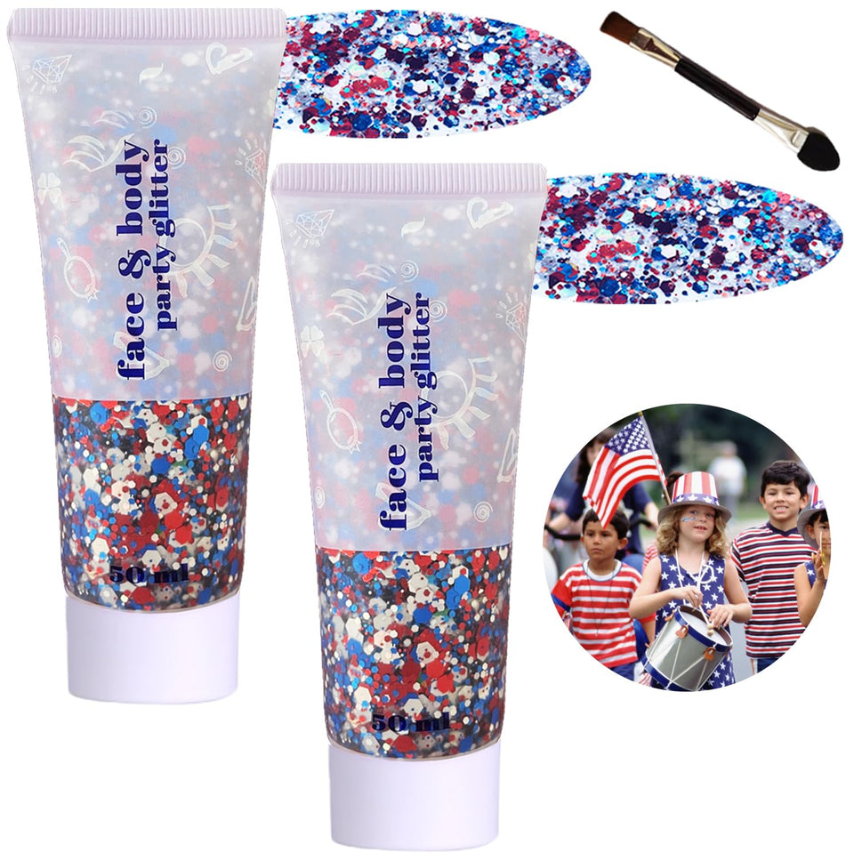 Angels Beauty front packaging showing patriotic glitter colors and benefits