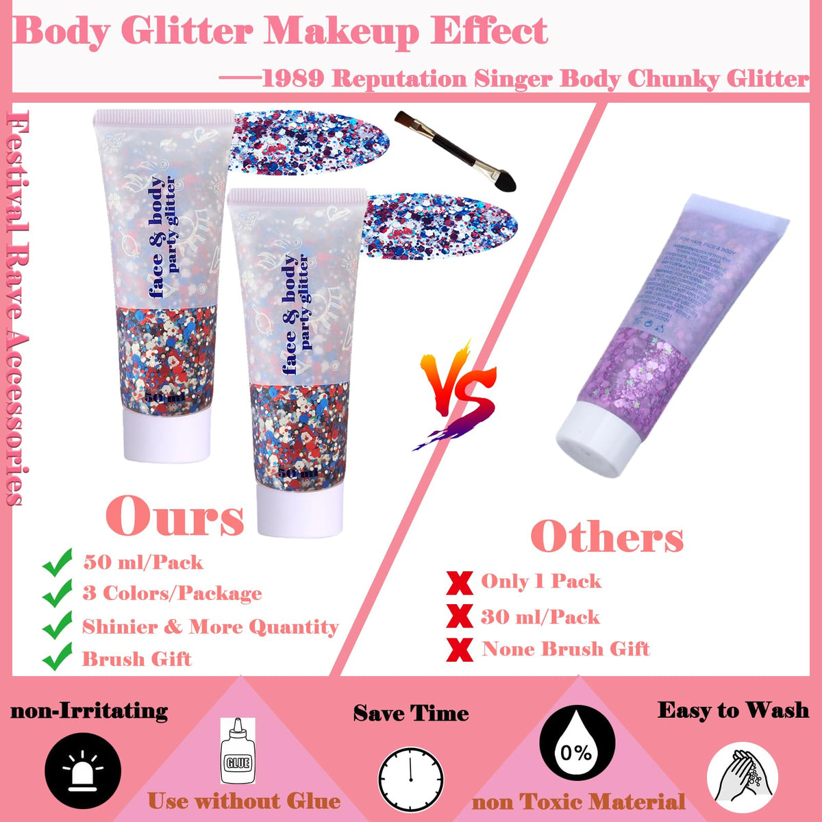 Angels Beauty glitter applied to hair part for subtle patriotic highlight