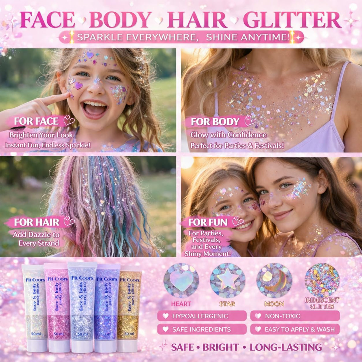 Angels Beauty applying glitter gel with brush for precise, quick application