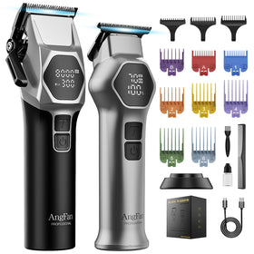 ANGFAN front view of clippers and trimmer showing sleek design and professional grip