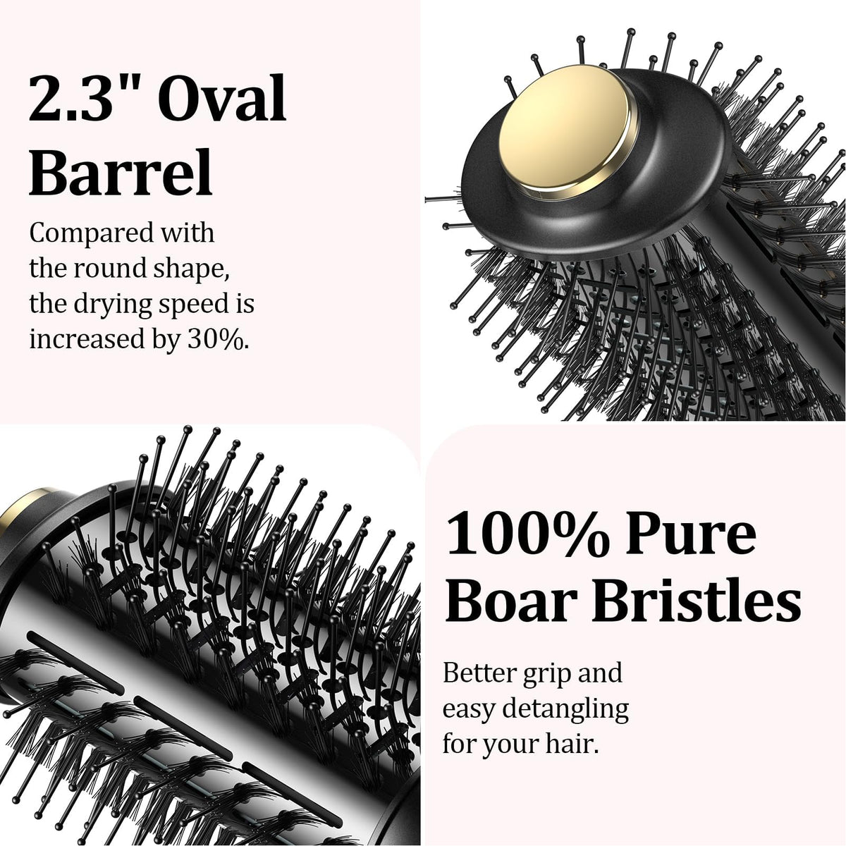ANGILALA boar bristles and nylon pins detail improving detangling and shine
